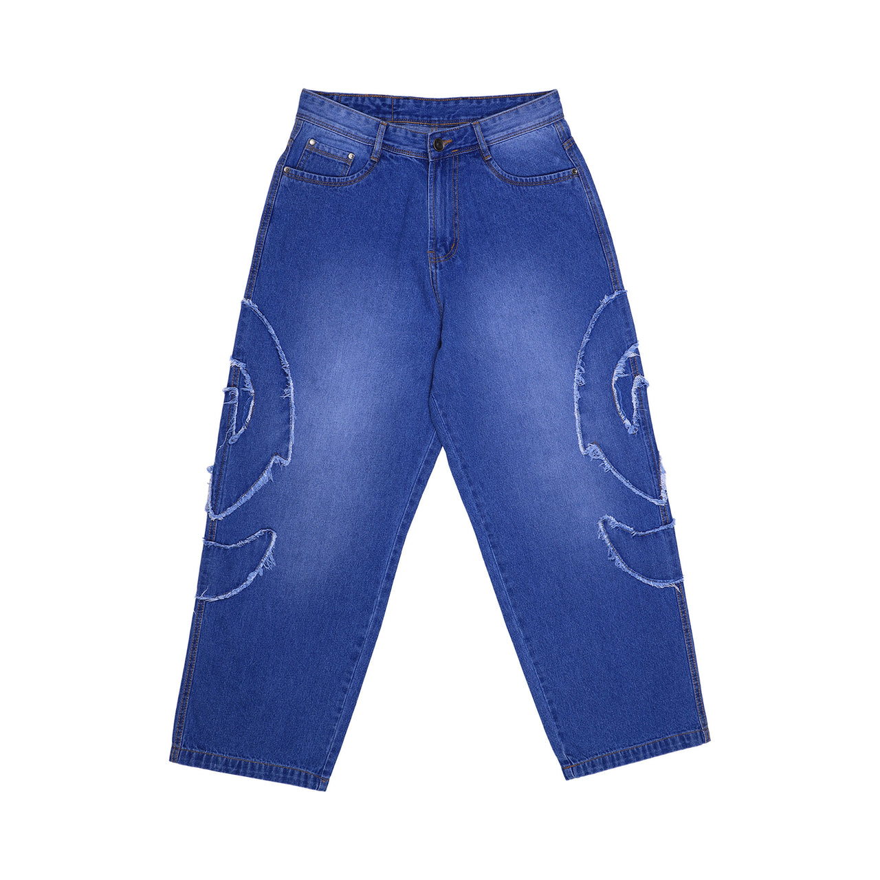 Ozo 'Shuriken' denim pants, front view on a white background