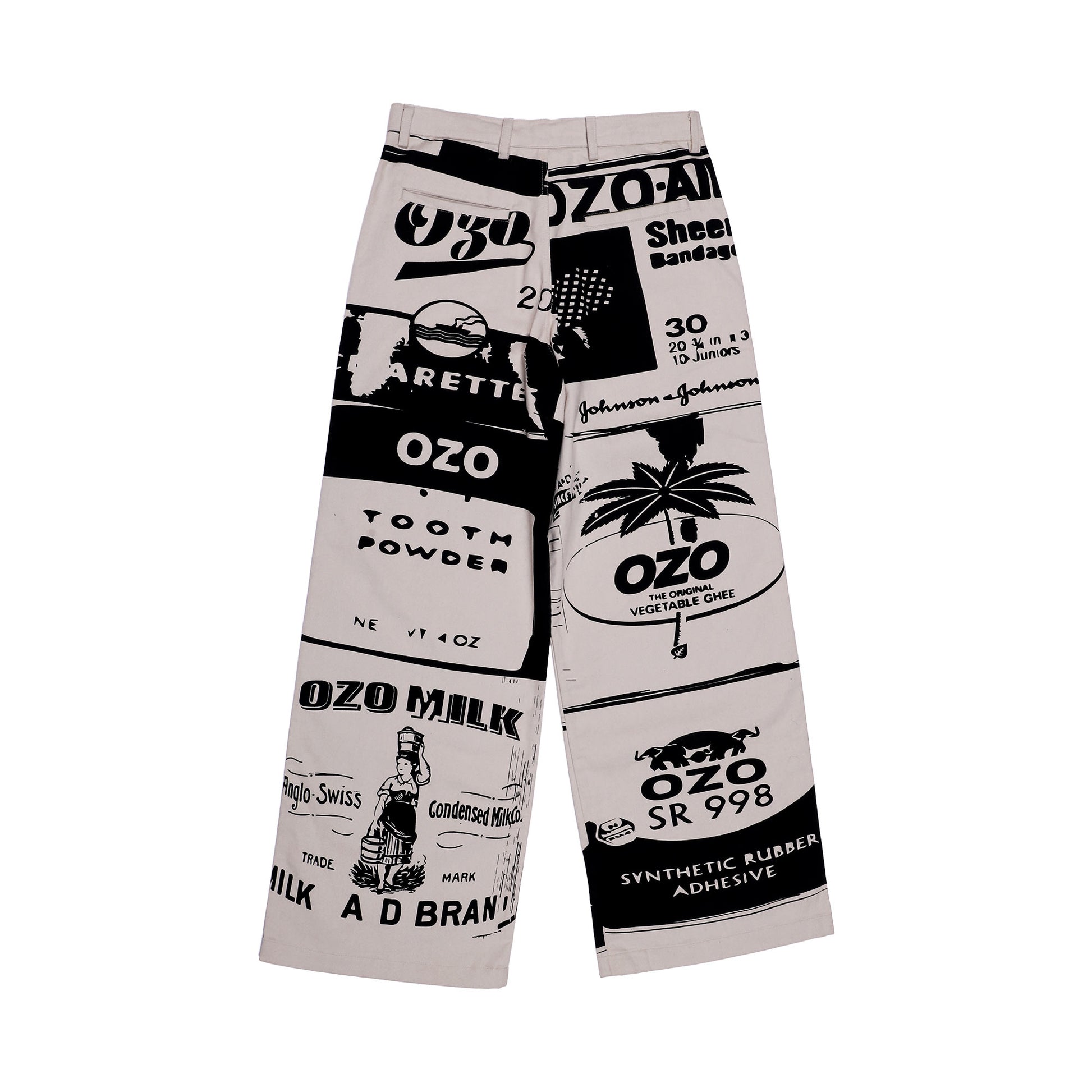 Ozo packaged pants, back view on a white background