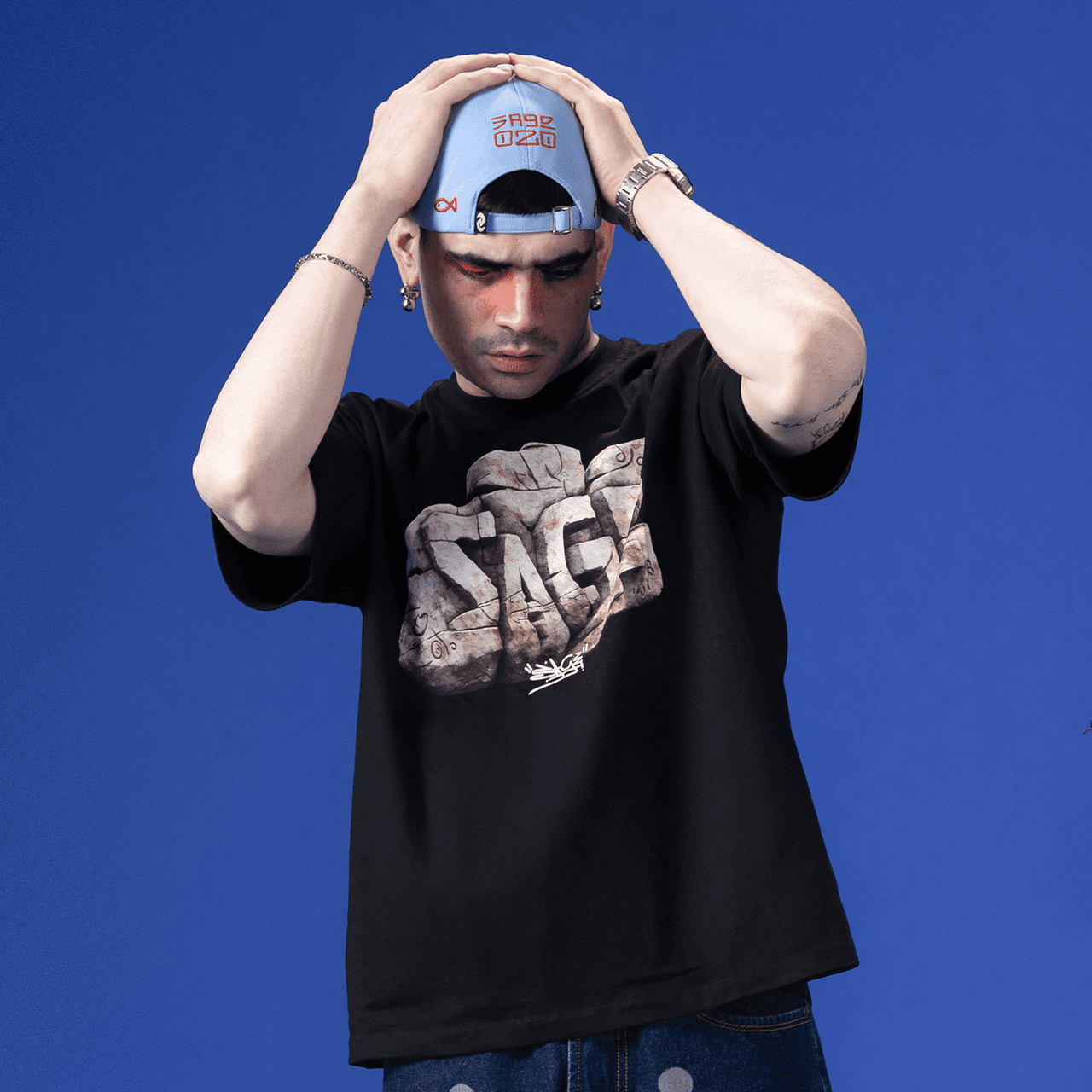 Ozo 'Sage Graffiti' t-shirt, front view on a white background