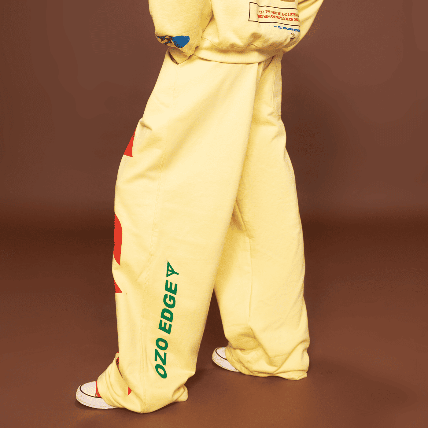 Model wearing Ozo standard pants, side view