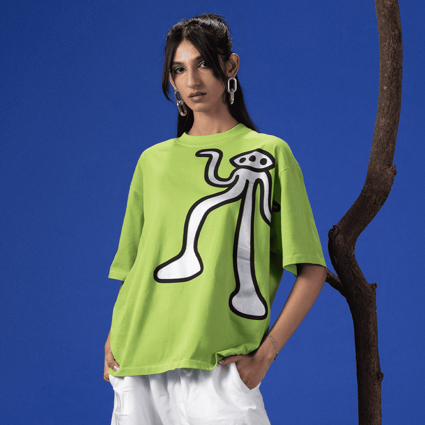 Model wearing Ozo 'Neo Graffiti' design, front view